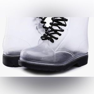 Clear Catata Womens Ankle Rain Boots Low Top Jelly Lace Up